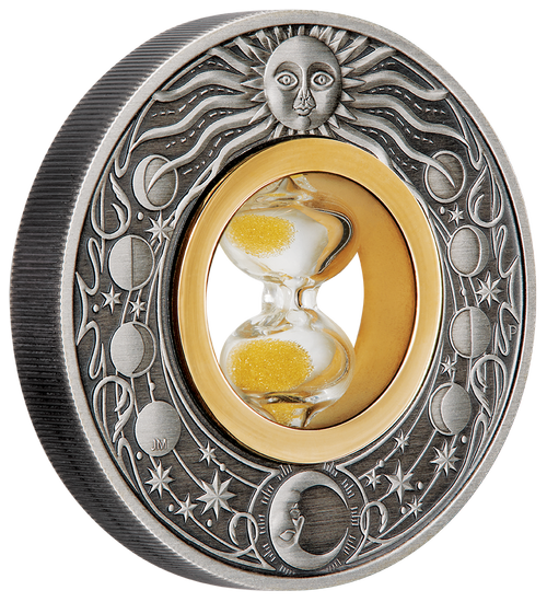 Tuvalu: Hourglass 2 unce stříbra 2021 Antiqued Coin