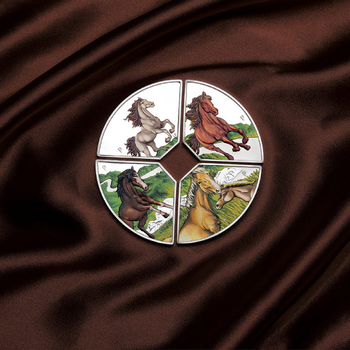 4 Érme Készlet Tuvalu: A Ló Éve Quadrant színezett 4 x 1 uncia Ezüst 2026 Proof