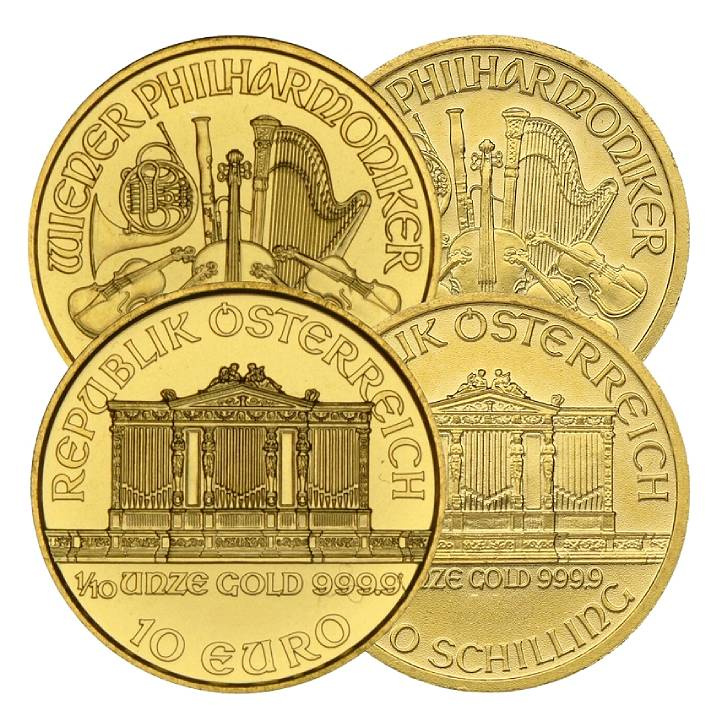Wiener Philharmoniker 1/10 Unze Gold – Verschiedene Jahrgänge