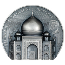 Cook Islands: Historical Monuments -Taj Mahal 5 uncji Srebra 2025 Antiqued Coin