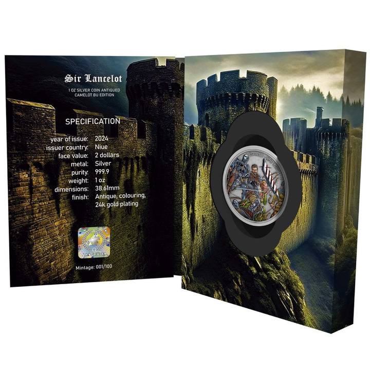 Silver Coin Camelot - Sir Lancelot Colored 1 oz Silver 2024 Antiqued Coin