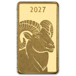 Златно кюлче Lunar Year of the Goat 1 г злато 2027 Prooflike