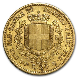 Italia, 20 lire Vittorio Emanuele II 1850-1861
