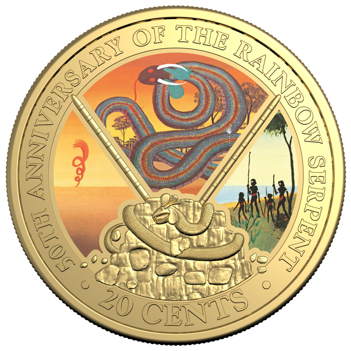 RAM: 50.º Aniversario de The Rainbow Serpent chapado en oro Cobre-Níquel 2025 (moneda en tarjeta)