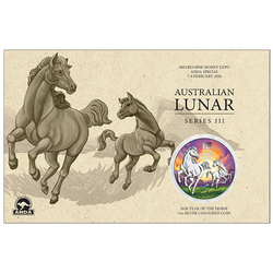 Perth Mint : Lunar III – Année du Cheval, colorisée, 1 once d’argent, 2026 (Melbourne Money Expo ANDA Special)