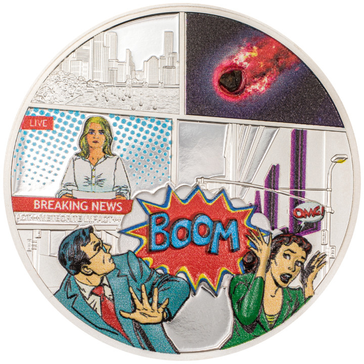 Cook Islands: Meteorite Impacts - Tenham coloured 1 oz Silver 2023 Proof Ultra High Relief