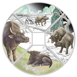 Tuvalu: Año del Búfalo Cuadrante coloreado 1 oz Plata 2021 Proof
