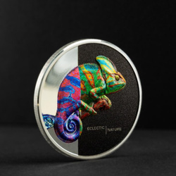 Cook Islands: Eclectic Nature - Chameleon kolorowany 1 uncja Srebra 2023 Proof Ultra High Relief
