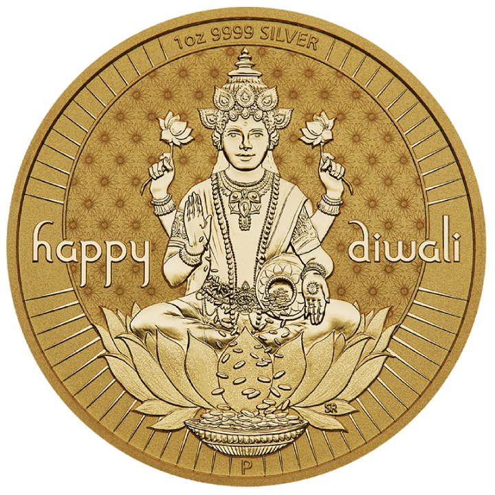 Médaillon Diwali plaqué or 1 once d'argent 2024