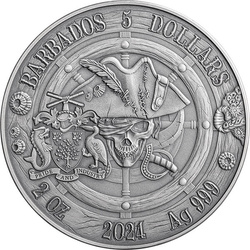 Barbados Captains of Fortune Oxford 2 oz argint 2024 High Relief Antiqued Coin