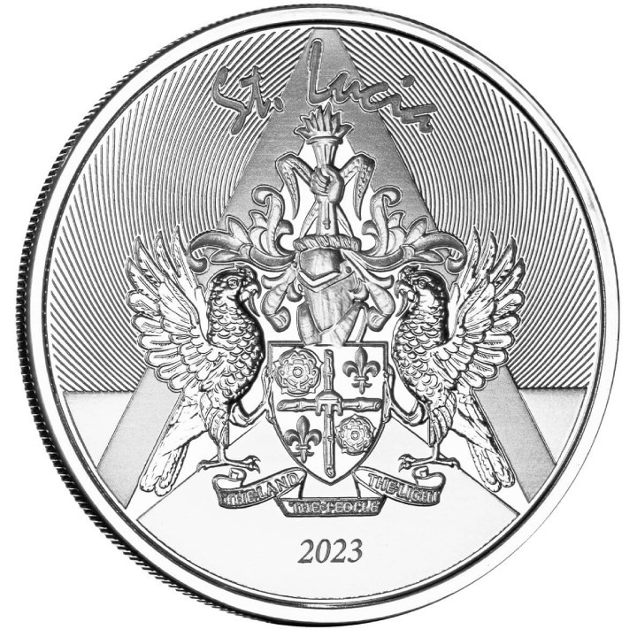 Santa Lucía - Escudo de Armas 1 oz Plata 2023 Prooflike (moneda en tapa)