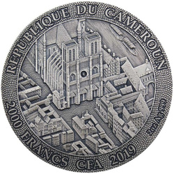 Camerún: Notre Dame de París coloreado 2 oz Plata 2019 Antiqued Coin