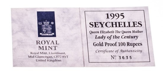 Seychely Královna matka 100 rupií 1995 Proof