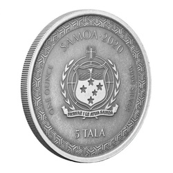 Samoa: Legends of Japan Series - Momotaro and the Demon Subdued in Ukiyoe Style 1 unce stříbra 2020 Antiqued Coin