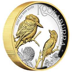 Kookaburra 2 oz Silber 2023 Proof High Relief Gilded Coin