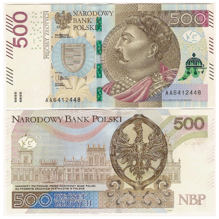 Bancnot Polonia 500 zloți (500 PLN) Seria AA 2016 stare UNC