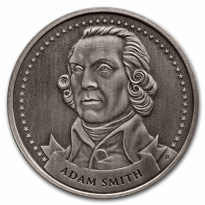 Founders of Liberty: Adam Smith - Free Enterprise 1 oz Silver Antiqued Coin