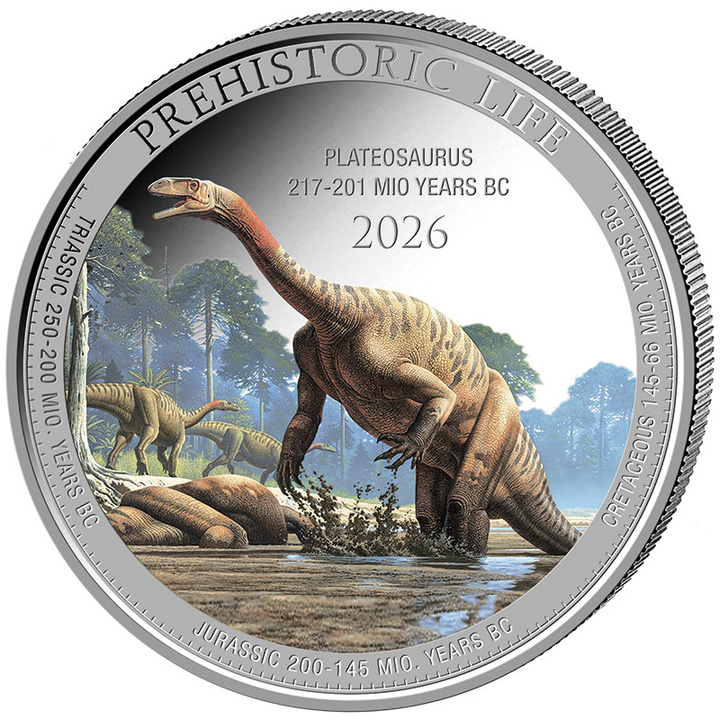 Srebrna Moneta Prehistoric Life - Plateosaurus kolorowana 1 uncja Srebra 2026