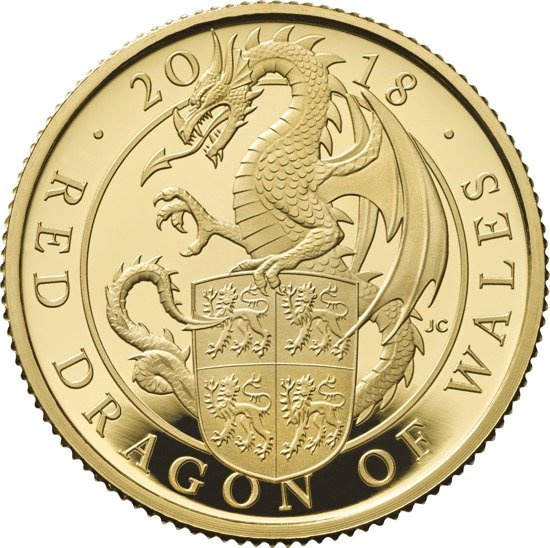 Le bestie della regina: il drago rosso del Galles 1/4 oncia d'oro 2018 PROOF
