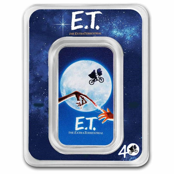 Niue: E.T. barevná – 40. výročí filmu 1 unce stříbra 2022 Movie Poster Coin Slab