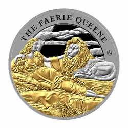 Svatá Helena: Faerie Queene – Una & Lion pozlacená 2 unce stříbra 2023 Proof