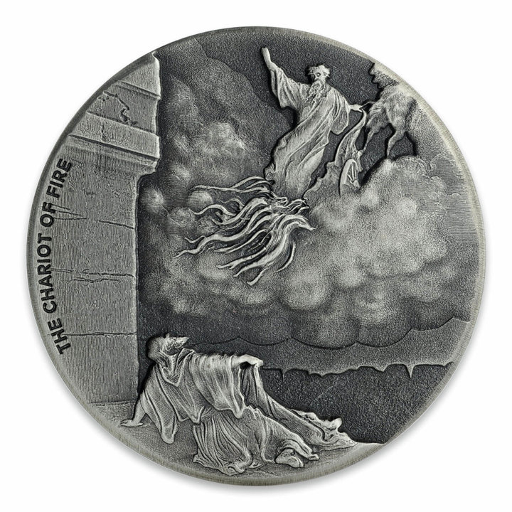 Niue: Biblico - Il carro di fuoco 2 once d'argento 2018 Proof Antiqued Coin