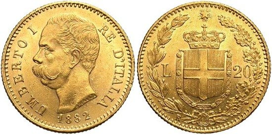 OLASZORSZÁG, 20 LIRA 1882 UMBERTO I