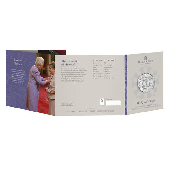 The Queen's Reign Honours and Investitures Cupronichel 5 lire sterline 2022