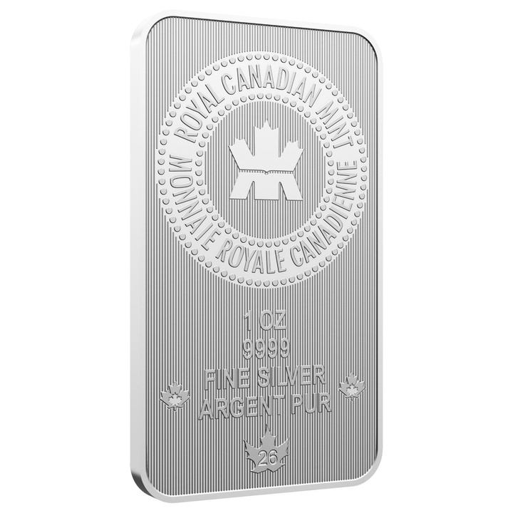 Lingote de plata Royal Canadian Mint en embalaje orgullosamente canadiense 1 onza de plata 2026 Maple Leaf Privy Mark