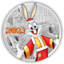Niue: Looney Tunes Year of the Rabbit – Bugs Bunny coloured 3 oz Silber 2023 Proof