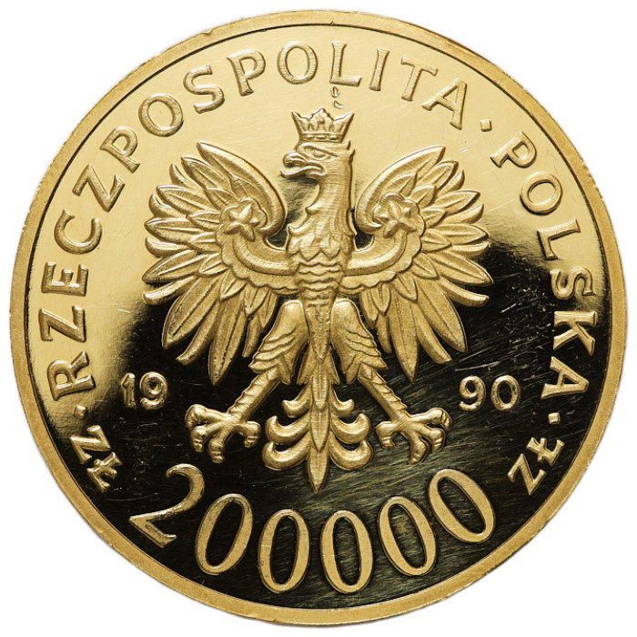 Złota Moneta "Solidarność" 200 000 Złotych 1 uncja Złota 1990
