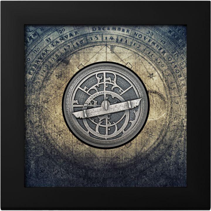 Cook Islands: Historic Instruments – Astrolabe 2 uncje Srebra 2023 Ultra High Relief Antiqued Coin