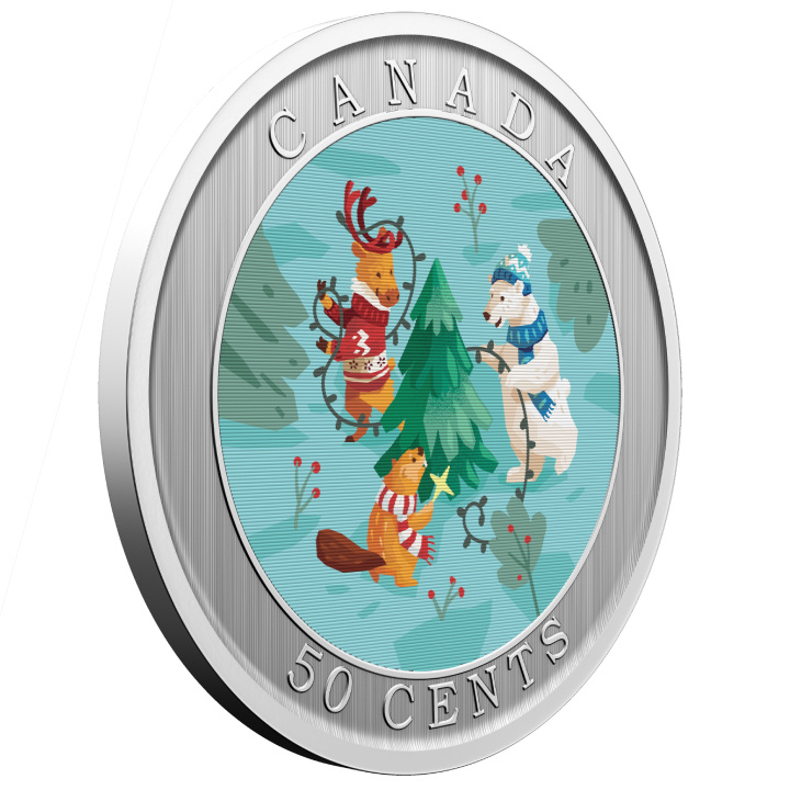 Canada:Trimming the Holiday Tree coloured 50 cents 2024 Specimen Lenticular Coin