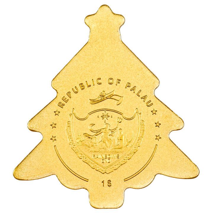 Palaos: Árbol de Navidad 0,5 gramos Moneda de Seda de Oro