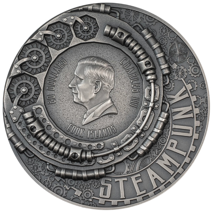 Cook Islands: Steampunk - Carnival pozłacany 3 uncje Srebra 2024 Antiqued Coin