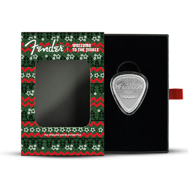 Pamp: Fender Holiday Guitar Pick 9,25 g Silber 2025 Reverse Proof
