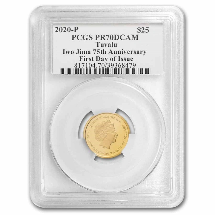 Monedă de aur Iwo Jima 75th Anniversary 1/4 uncie de aur 2020 Proof PCGS PR-70 First Day of Issue