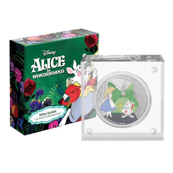 Niue: Disney Alice in Wonderland - White Rabbit coloured 1 oz Silver 2021 Proof