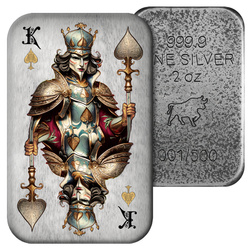 Sztabka Asturmint: Poker Cards - King of Spades kolorowany 2 uncje Srebra 2024 Antique Finish