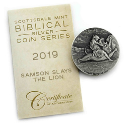 Niue: Biblico - Sansone uccide il leone 2 once d'argento 2019 Proof Antiqued Coin