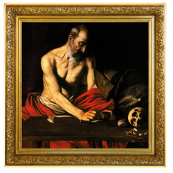 Niue: Caravaggio - Święty Hieronim piszący kolorowany, pozłacany 1 uncja Srebra 2022 Proof