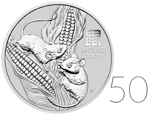 Lunar III : Année du Rat 2 onces d'argent LOT DE 50 PIÈCES 2020