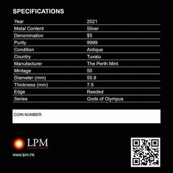 Tuvalu: Olympische Götter - Poseidon 5 oz Silber 2021 Antique Finish