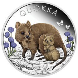 Quokka coloreado 1 oz Plata 2022 Proof