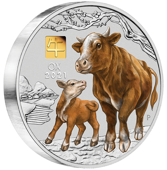 Lunar III: Rok buvola 1000 gramů stříbra 2021 Gold Privy Mark