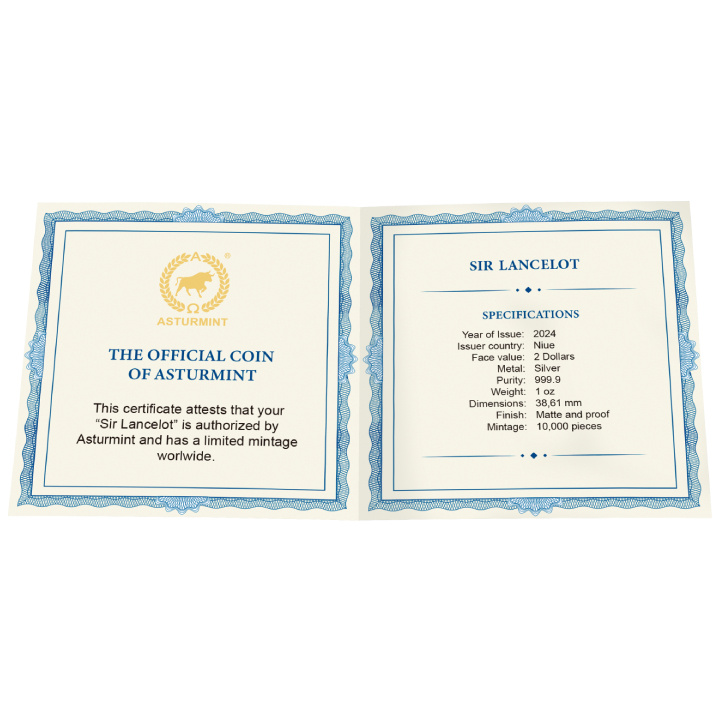 Niue: Camelot - Sir Lancelot 1 oncia d'argento 2024 opaco