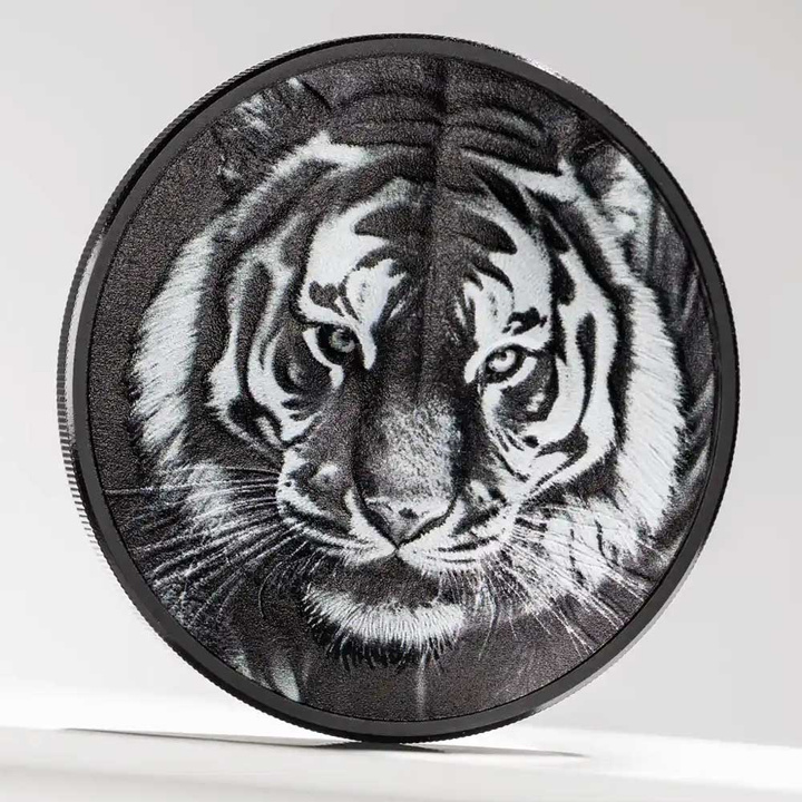 Cook Islands: Black and White - Tiger 1 uncja Srebra 2025 Obsidian Black Proof