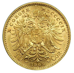 Austro-Węgry, 10 Koron Franciszek Józef I 1909 Zgięta