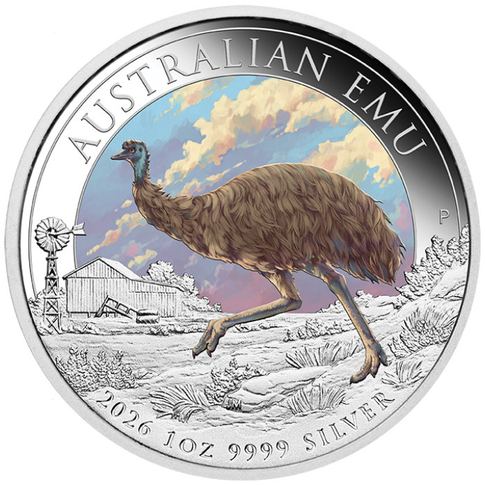 Srebrna Moneta Australijski Emu kolorowana 1 uncja Srebra 2026