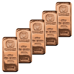 Sada měděných slitků Germania Mint 5 x 1000 g měď litá